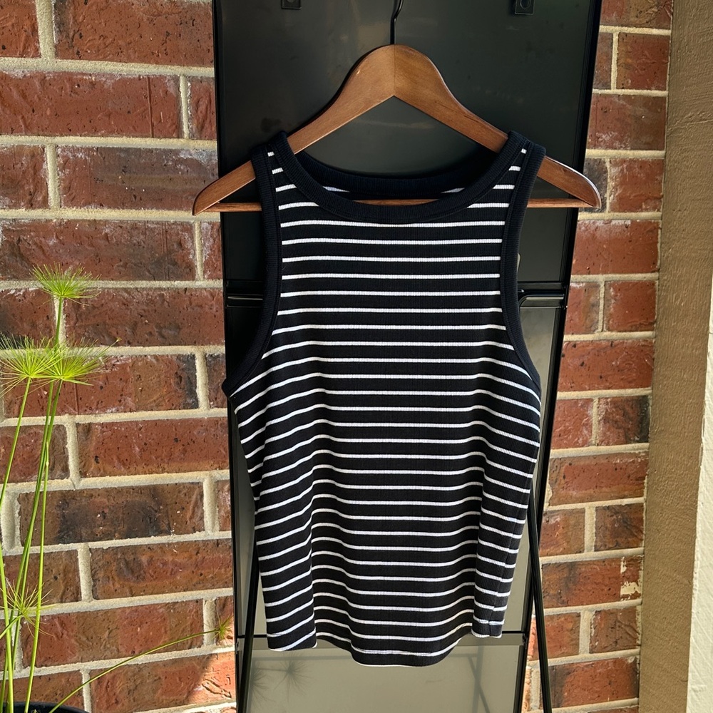 SO Black and White Striped Tank Top